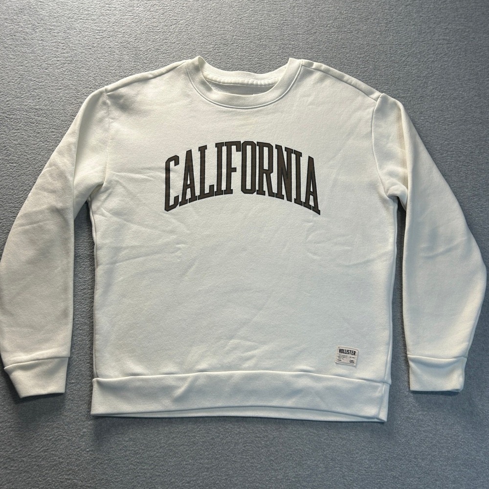 Hollister Crewneck Sweatshirt Mens Medium Cream California Graphic Relaxed Fit